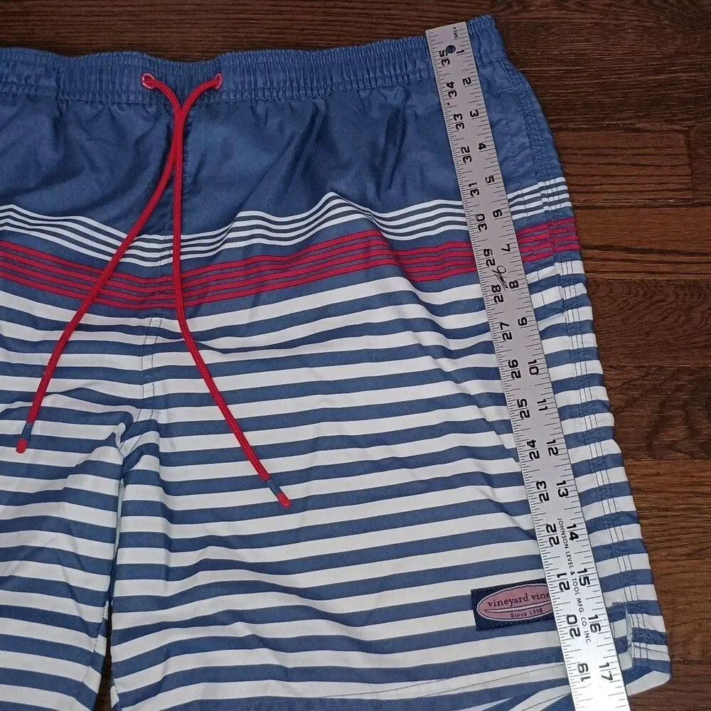 Vineyard Vines Swim Trunks Mens Large Lined Red White Blue Striped